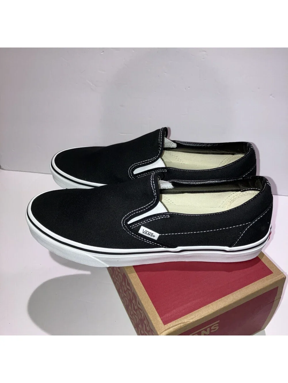 Vans Classic Slip On 'Black White' Canvas Shoes VN000EYEBLK Men's Size 10 NEW